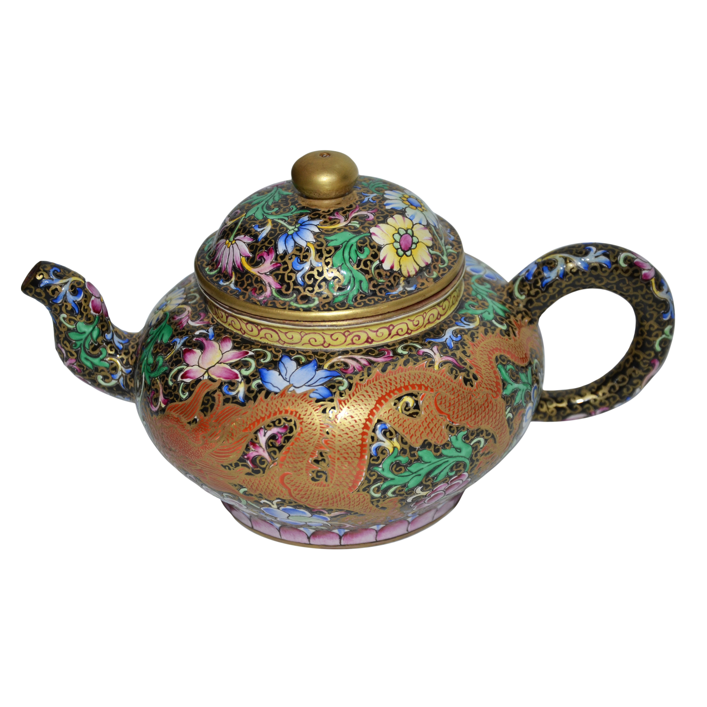 Famille rose painted zisha teapot