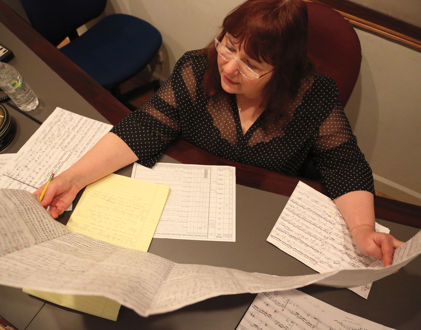 Pianist/composer Yelena Eckemoff at work in the recording studio.