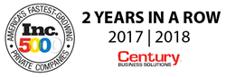 For the 2nd Year in a Row, Century Business Solutions Ranks on the Inc. 5000, With Three-Year Revenue Growth of 132%