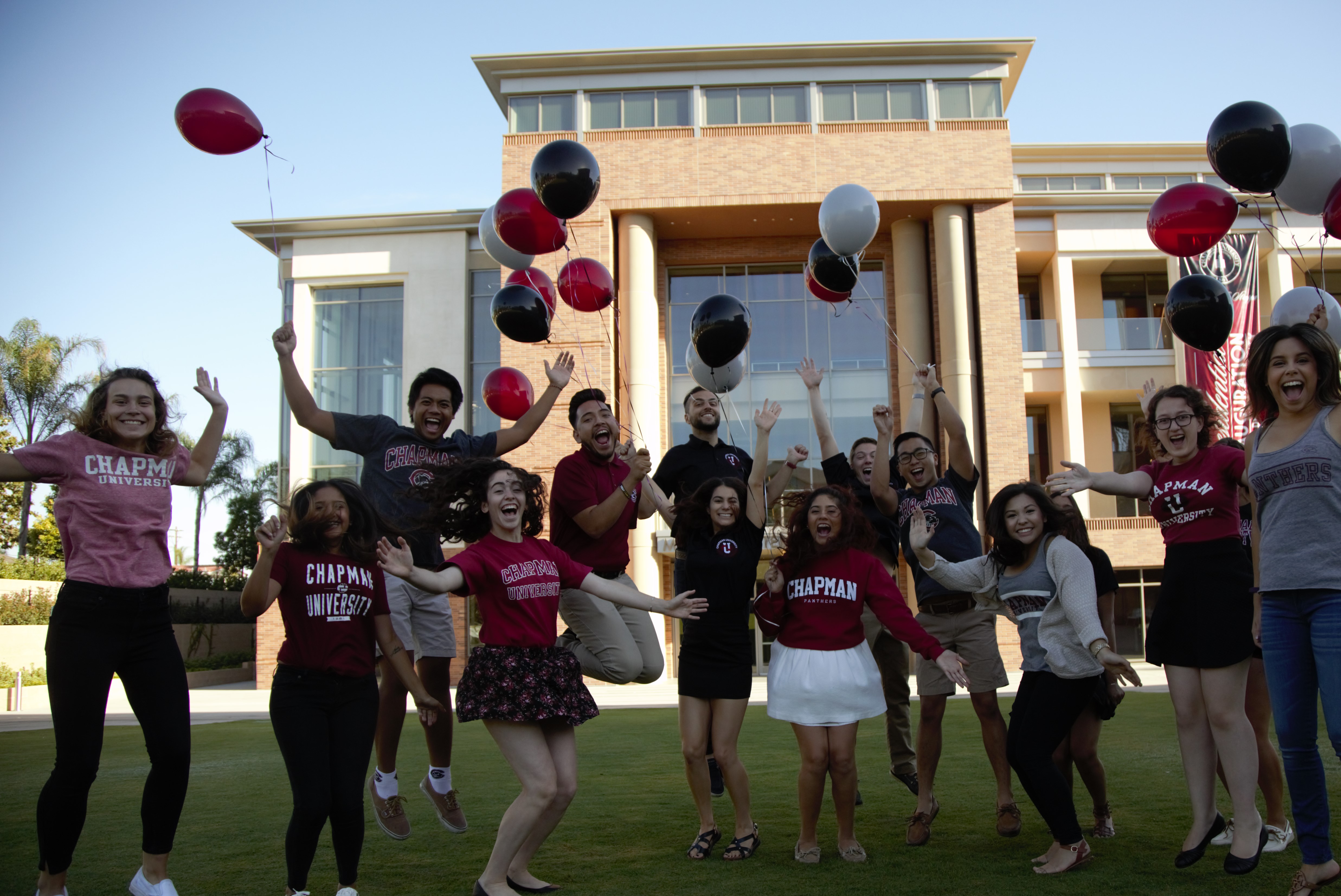 Chapman University students celebrate the Phi Beta Kappa news