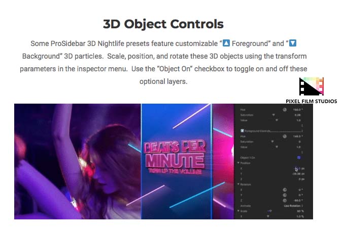 Pixel Film Studios - ProSidebar 3D Nightlife - FCPX Plugins
