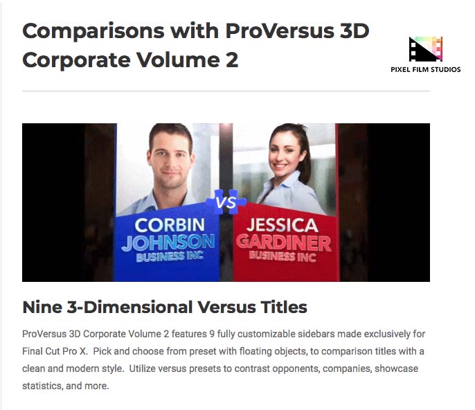 Pixel Film Studios - ProVersus 3D Corporate Volume 2 - FCPX Plugins