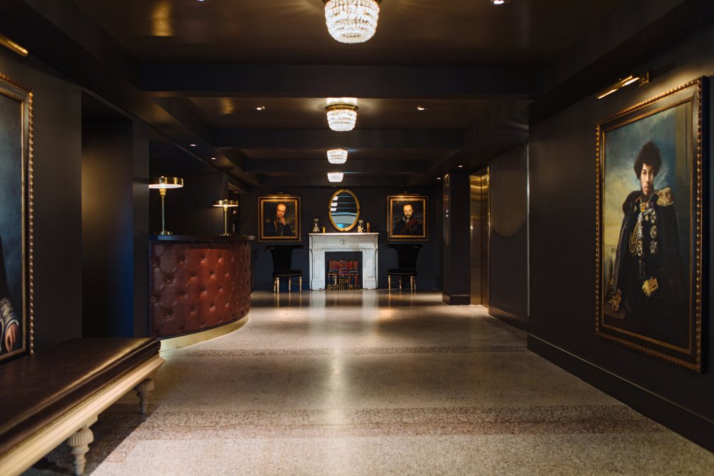 The hotel features vintage modern design elements