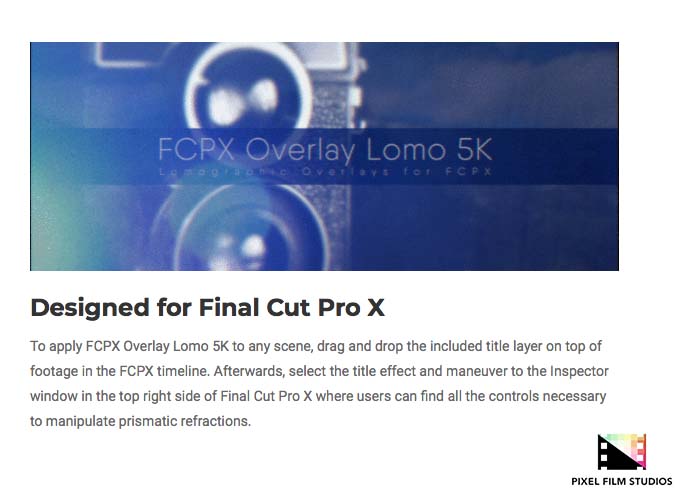 Pixel Film Studios - FCPX Overlay Lomo 5K - FCPX Plugins