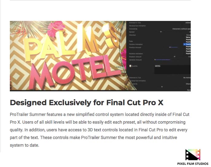 Pixel Film Studios - ProTrailer Summer - FCPX Plugins