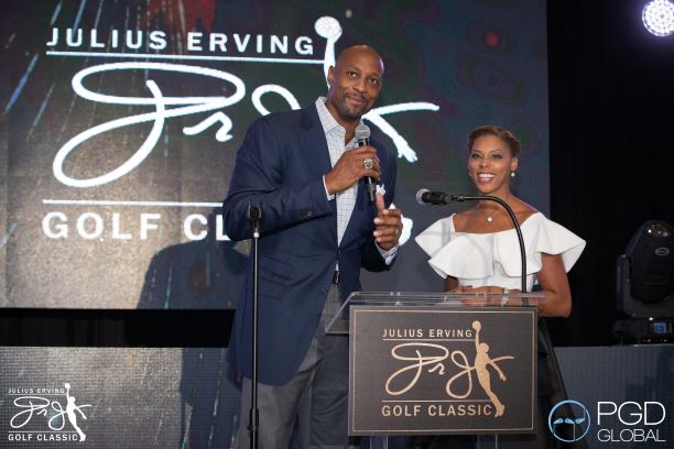 Alonzo Mourning and Jazmin Erving take the stage at The Erving Ball & Pairings Party in Philadelphia