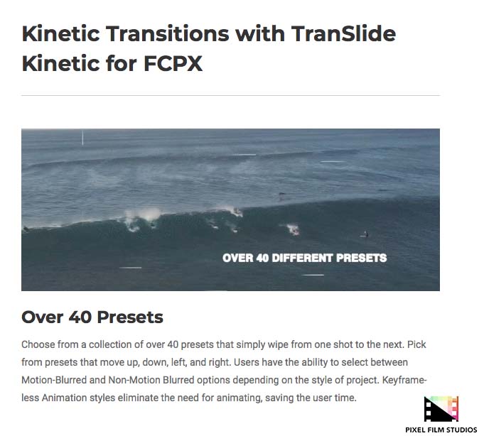 Pixel Film Studios - TranSlide Kinetic - FCPX Plugins