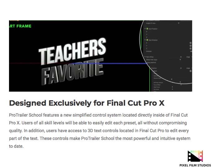 Pixel Film Studios - ProTrailer School - FCPX Plugins