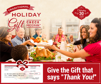 Holiday Gift Checks help companies say thank you to their employees and enjoy a festive holiday meal together.