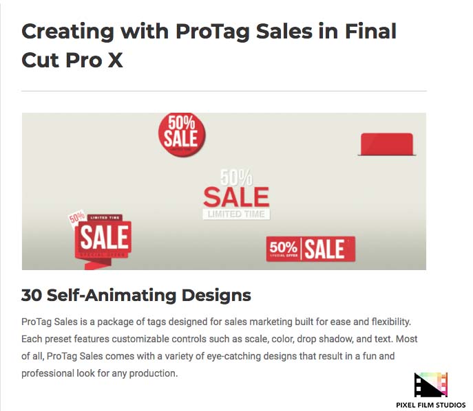 Pixel Film Studios - ProTag Sales - FCPX Plugins