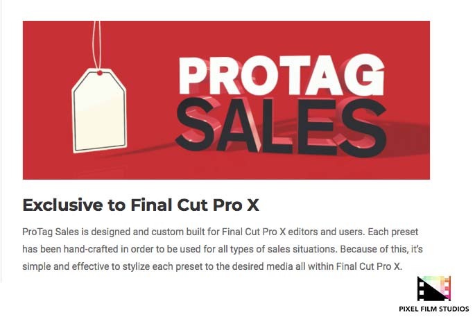 Pixel Film Studios - ProTag Sales - FCPX Plugins