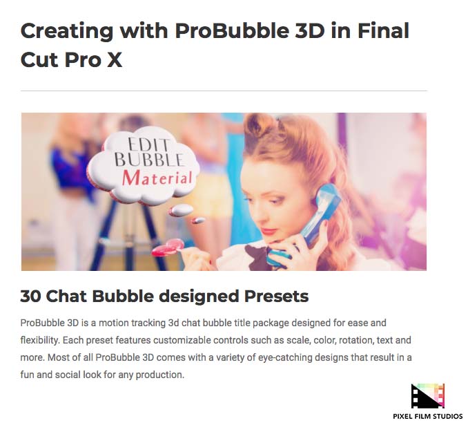 Pixel Film Studios - ProBubble 3D - FCPX Plugins