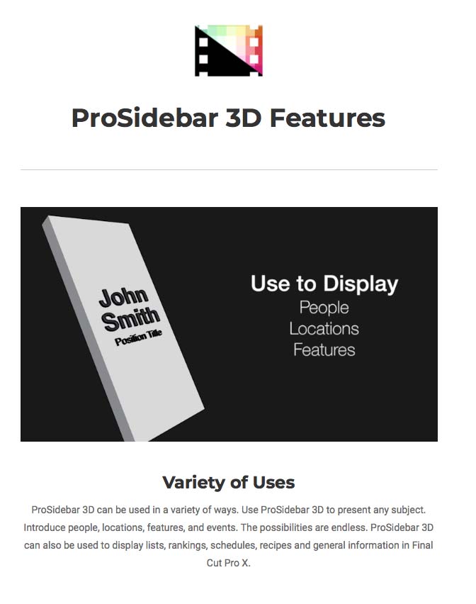Pixel Film Studios - ProSidebar 3D School - FCPX Plugins