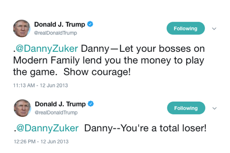 Twitter Exchange @RealDonaldTrump and @DannyZuker in "He Started It!"