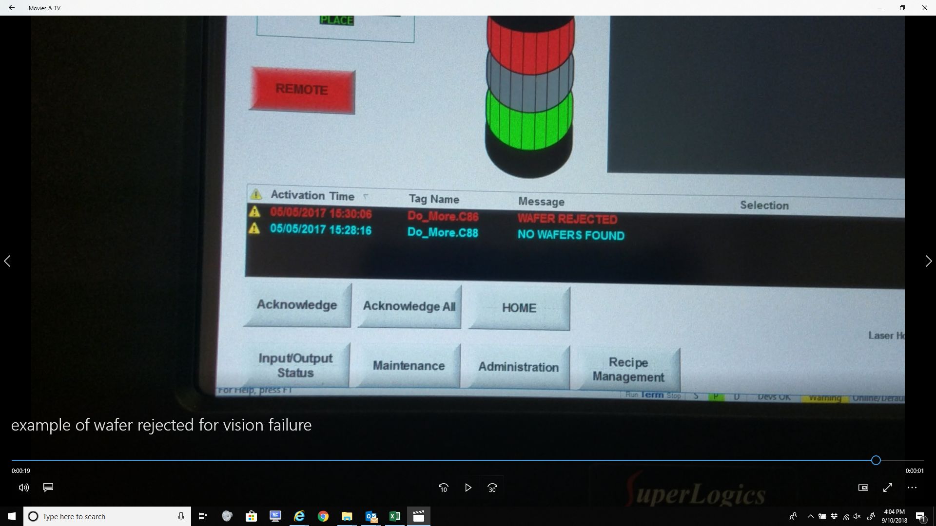 Automated Laser Wafer Marking System HMI screen