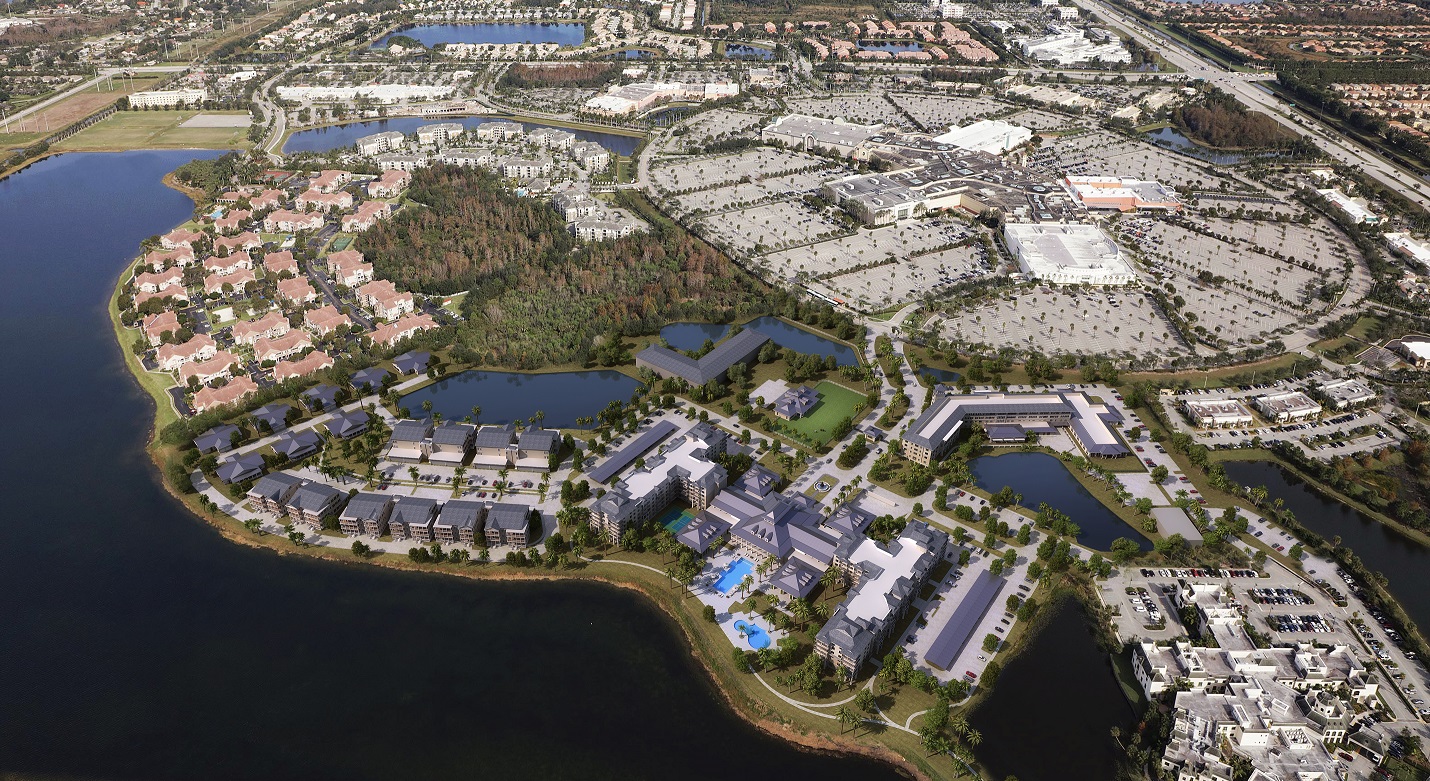 Wellington Green will overlook a 90 acre lake, adjacent to The Mall at Wellington Green