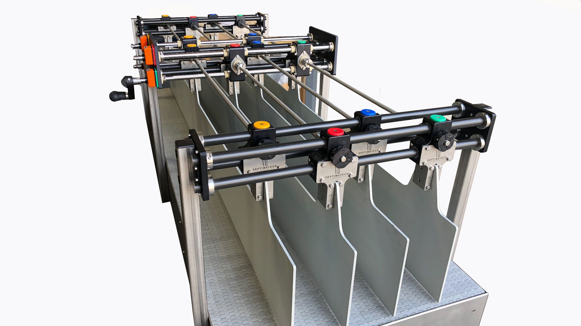 Septimatech’s Multi-Lane Adjust, also at PACK EXPO, eliminates change parts, lane spacers and heavy lifting to deliver quick, simple changeovers and adjustment of packaging lines with multiple lanes.
