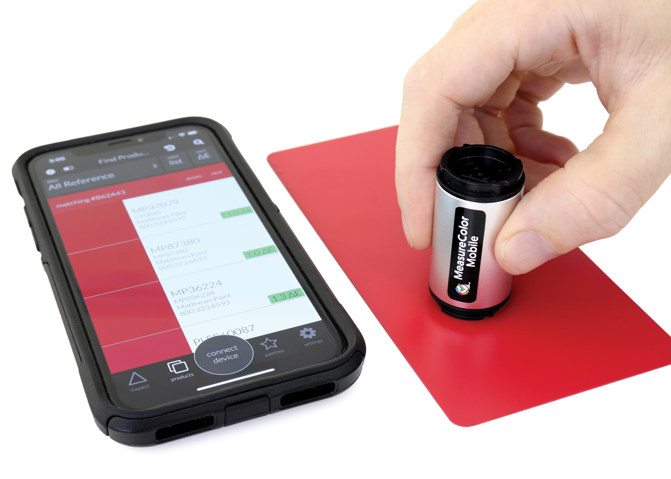 Scanning a sample to match a Matthews Paint color formula with the MeasureColor Mobile device and app