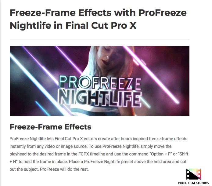 Pixel Film Studios - ProFreeze Nightlife - FCPX Plugins