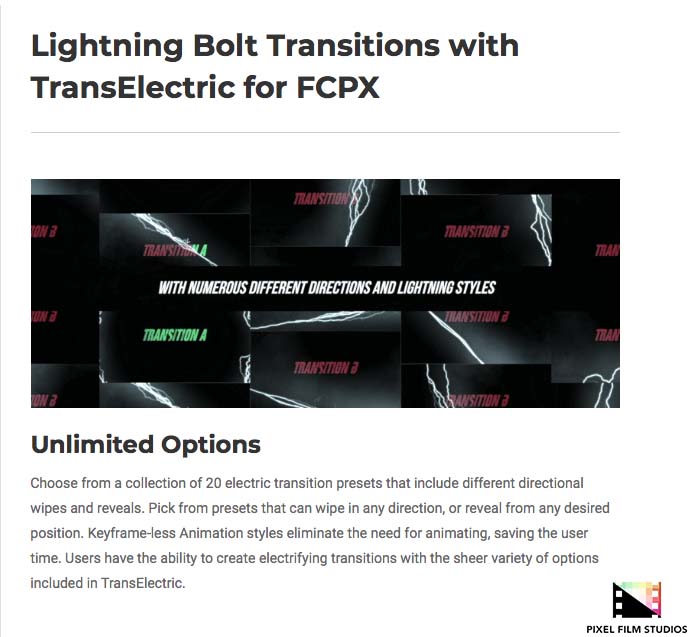 Pixel Film Studios - TransElectric - FCPX Plugins