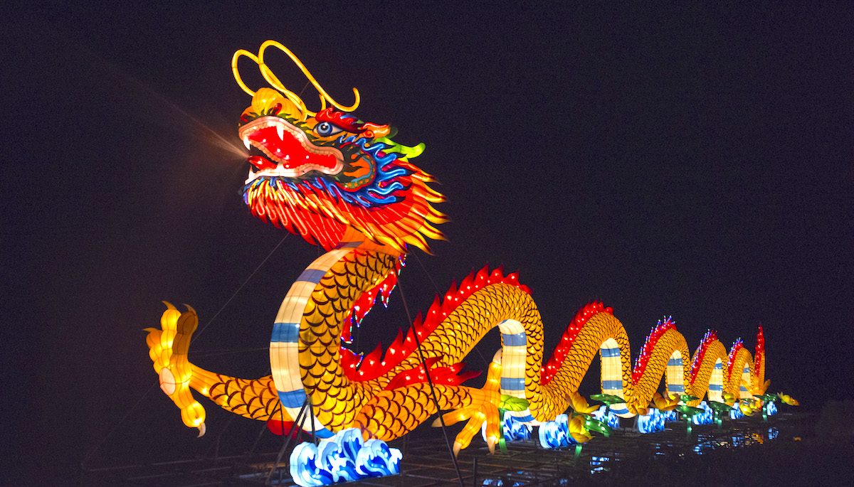 The spectacular 200-foot Chinese Dragon on Cary’s Symphony Lake is a popular attraction at the N.C. Chinese Lantern Festival.