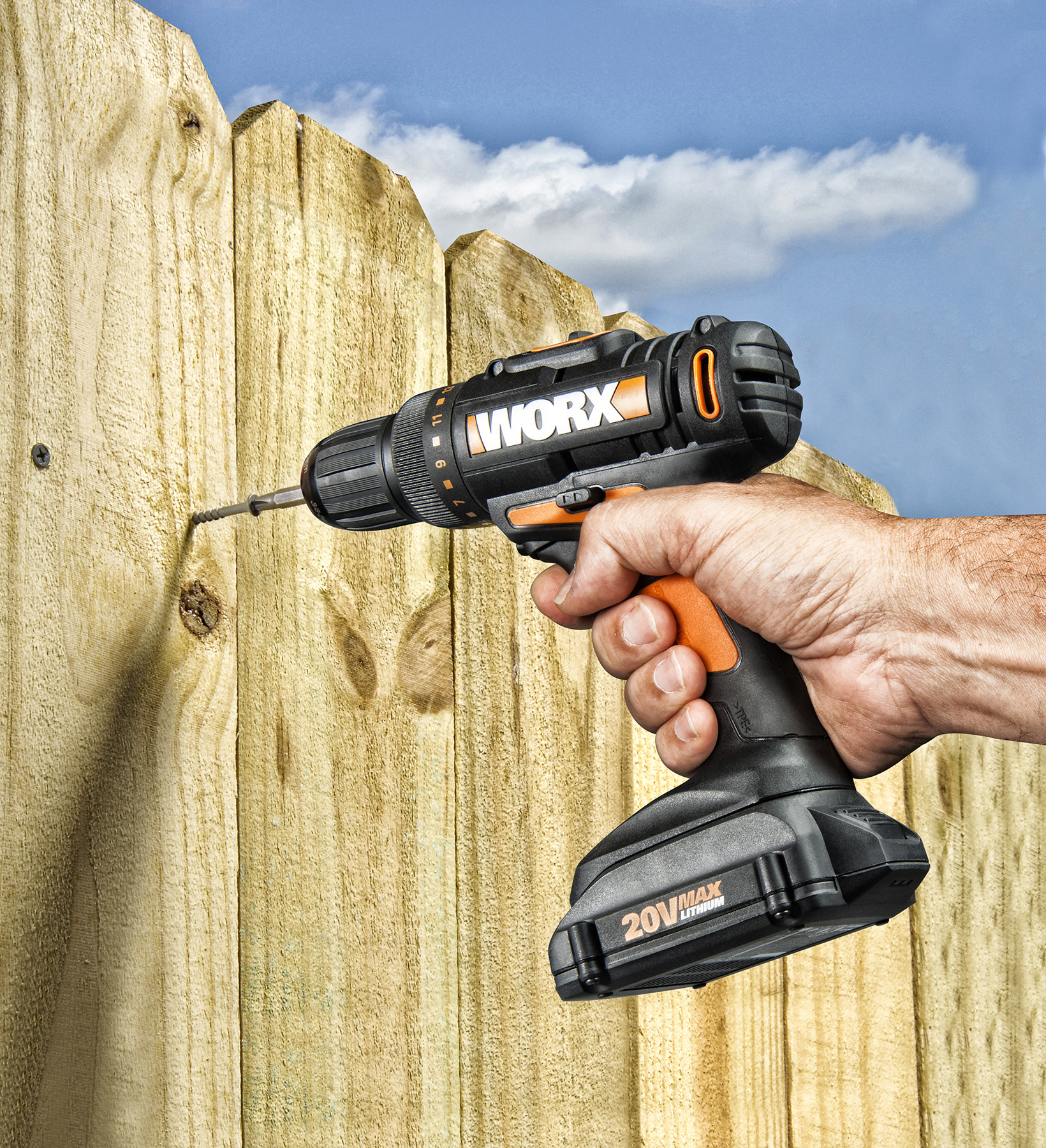 WORX 20V Drill & Driver repairing fence.