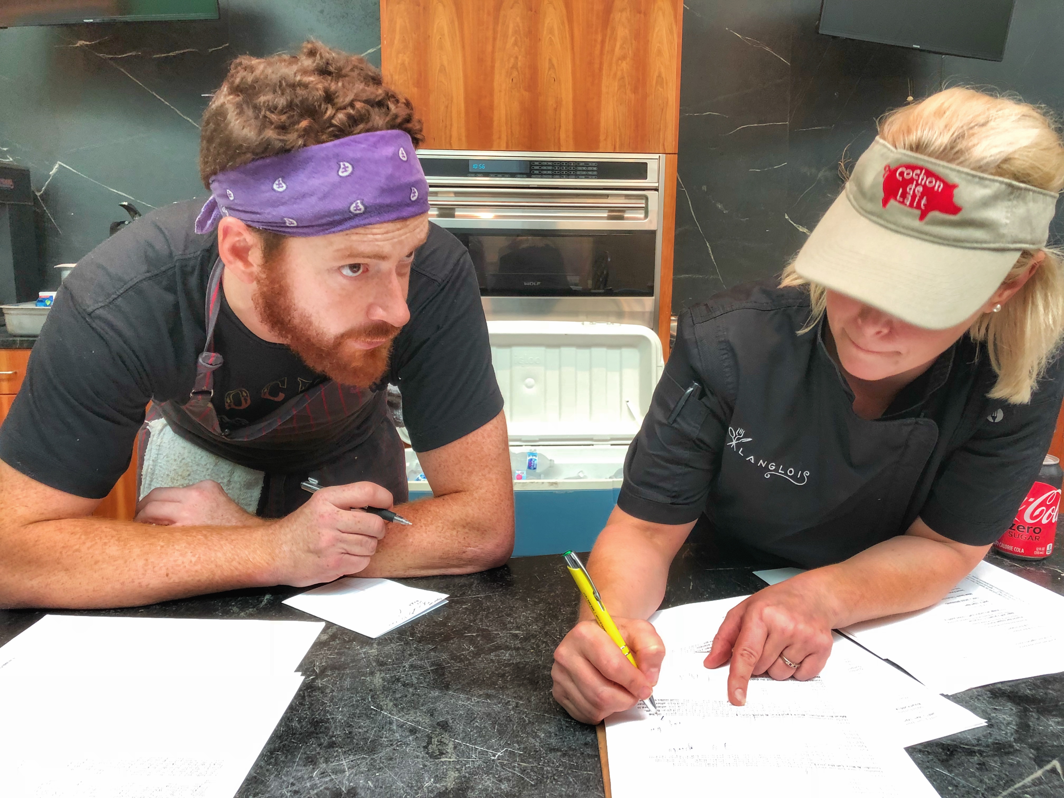 Chef Amy Sins and Chef Kyle Coppinger plan meals for Florence victims