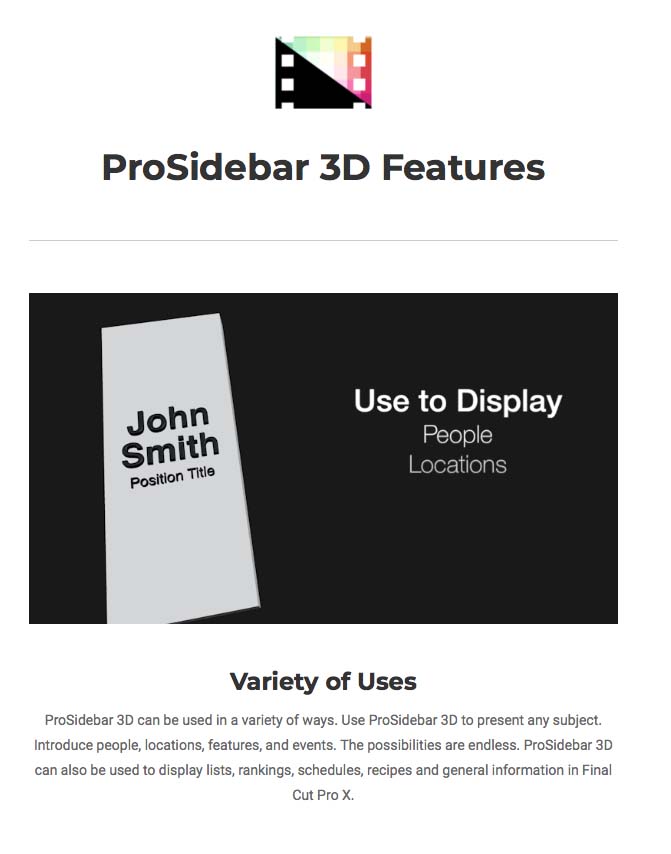 Pixel Film Studios - ProSidebar 3D Gallery - FCPX Plugins