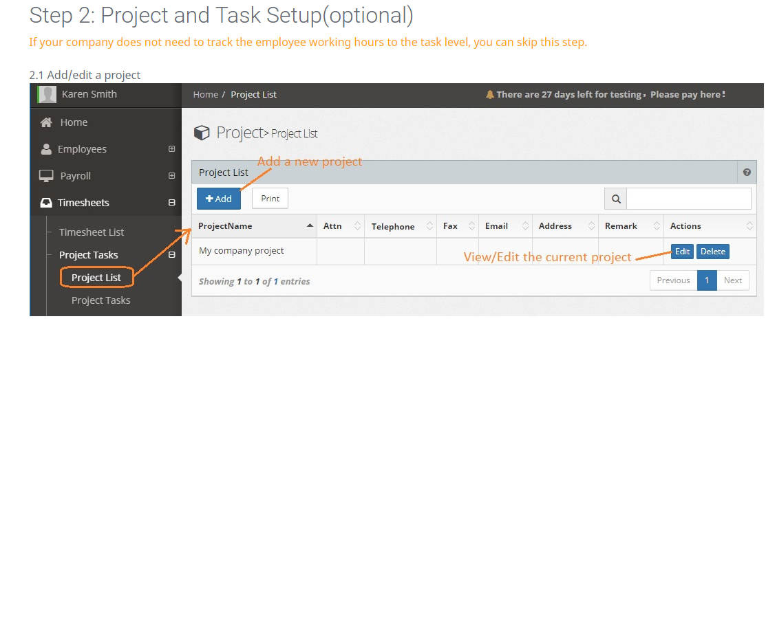 Online Timesheet Admin Project Setup