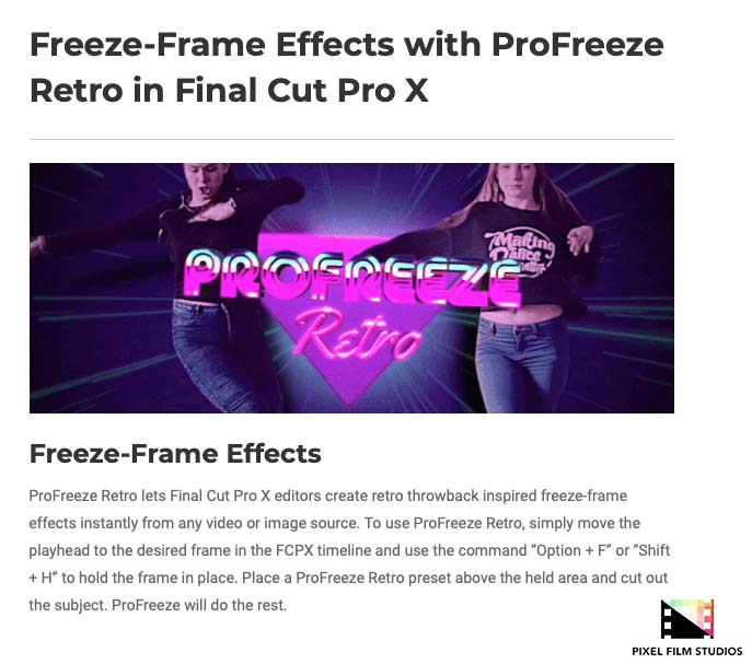 Pixel Film Studios - ProFreeze Retro - FCPX Plugins