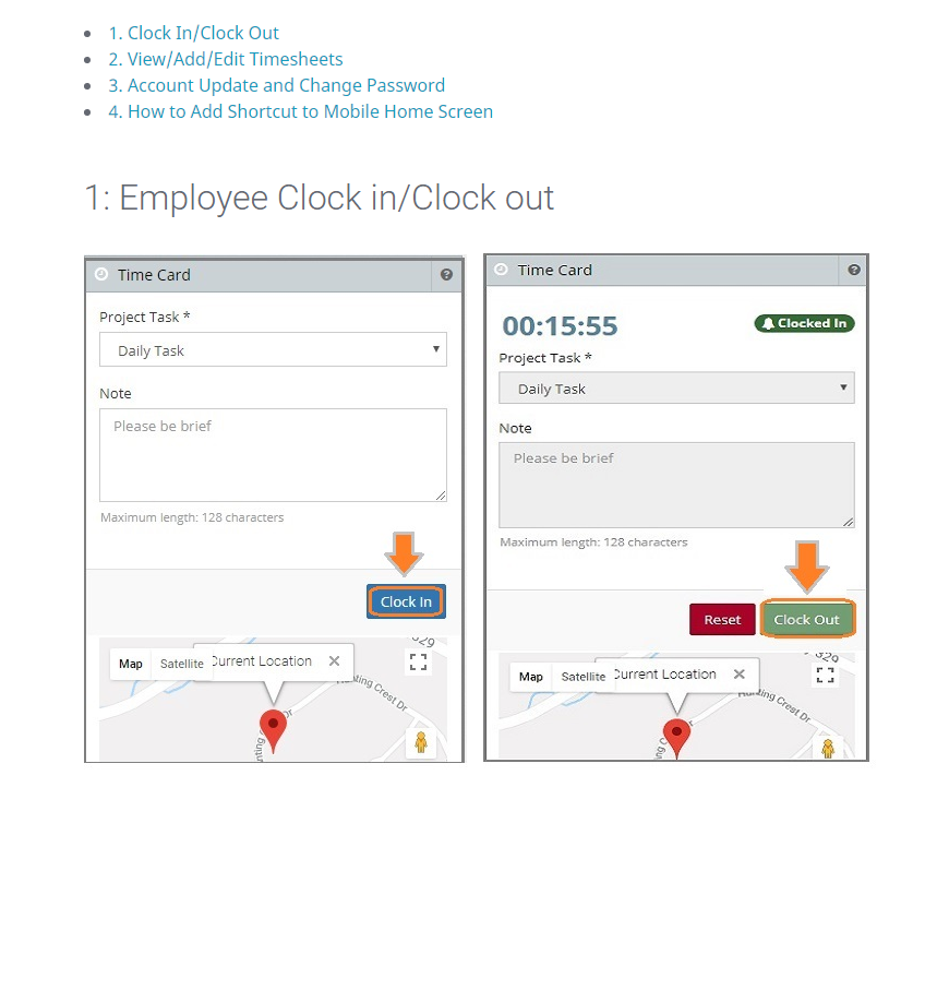 Online Employee Clock in/Out