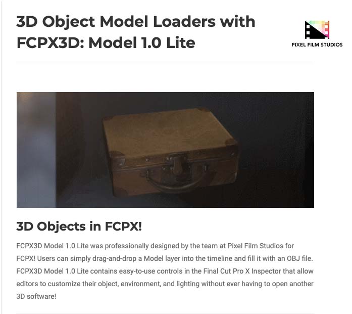 Pixel Film Studios - FCPX3D Model Lite - FCPX Plugins