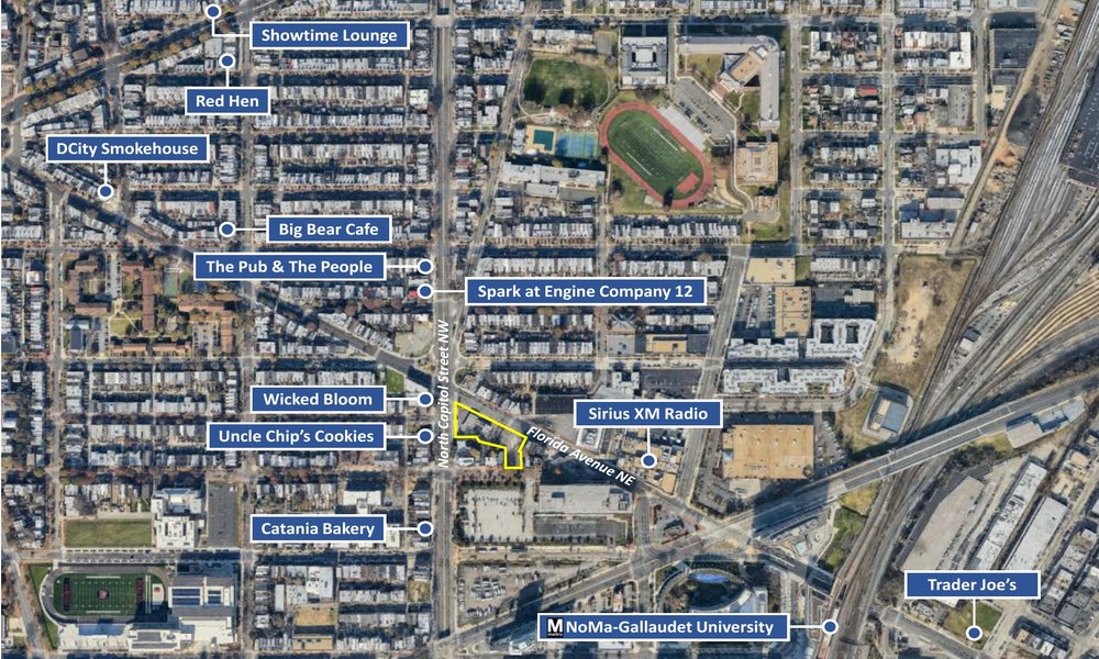 Map showing Aria Development Group’s site, as well as neighborhood highlights.