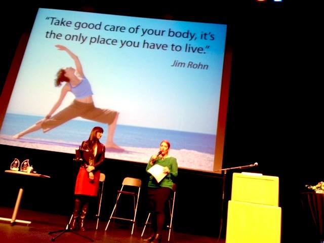 Dr. Nathalie Beauchamp and Natalie Kahale on stage at the Ottawa Health and Wellness Expo.