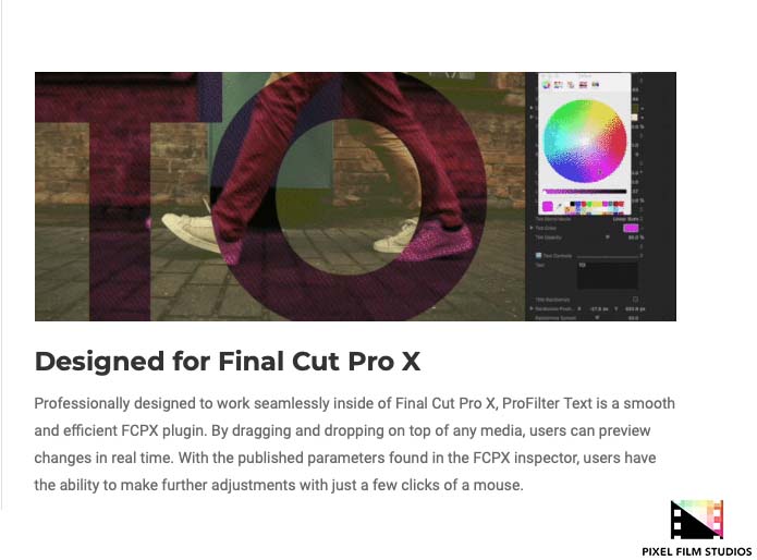 Pixel Film Studios - ProFilter Text - FCPX Plugins