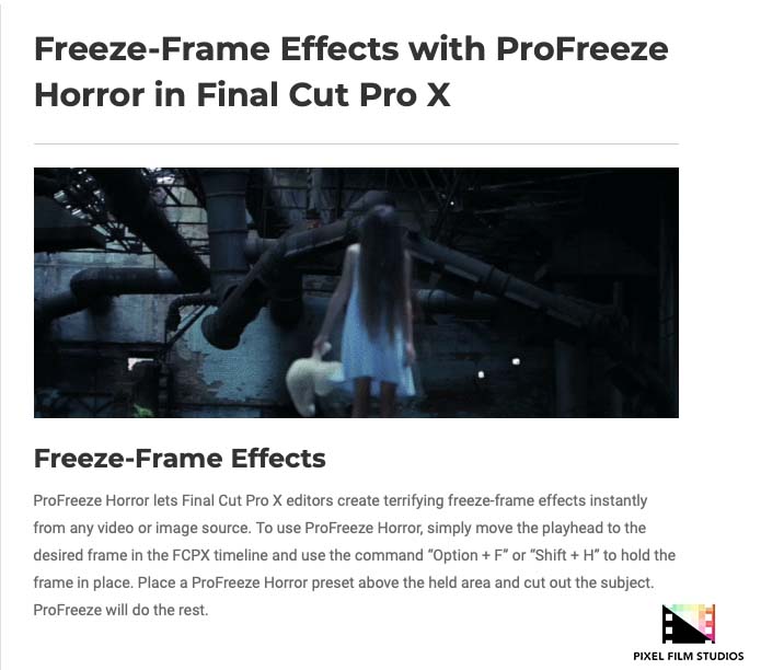 Pixel Film Studios - ProFreeze Horror - FCPX Plugins