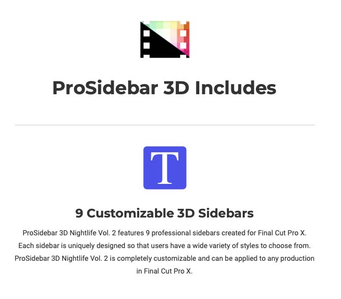 Pixel Film Studios - ProSidebar 3D Nightlife V2 - FCPX Plugins