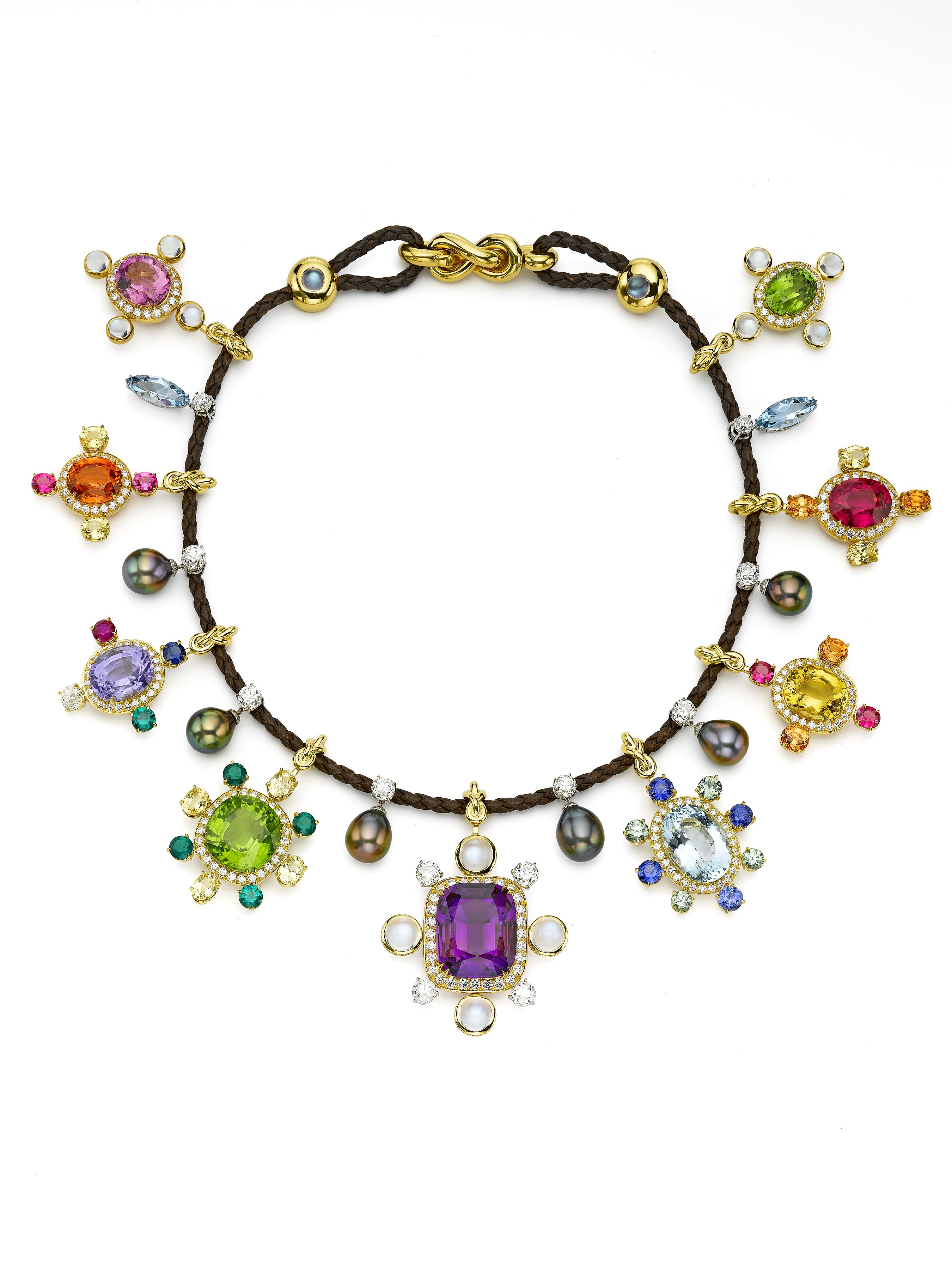 Prince Dimitri of Yugoslavia, Multicolor gem necklace on leather with an amethyst center that belonged to Queen Elena of Italy. Photo courtesy of Prince Dimitri