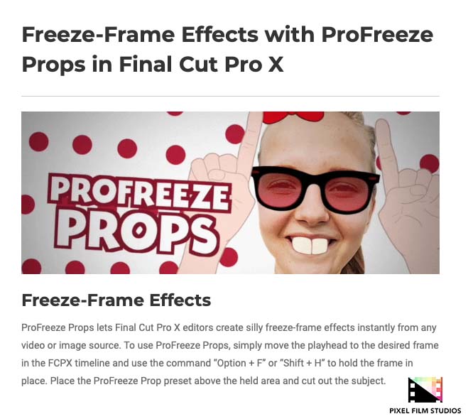 Pixel Film Studios - ProFreeze Props - FCPX Plugins