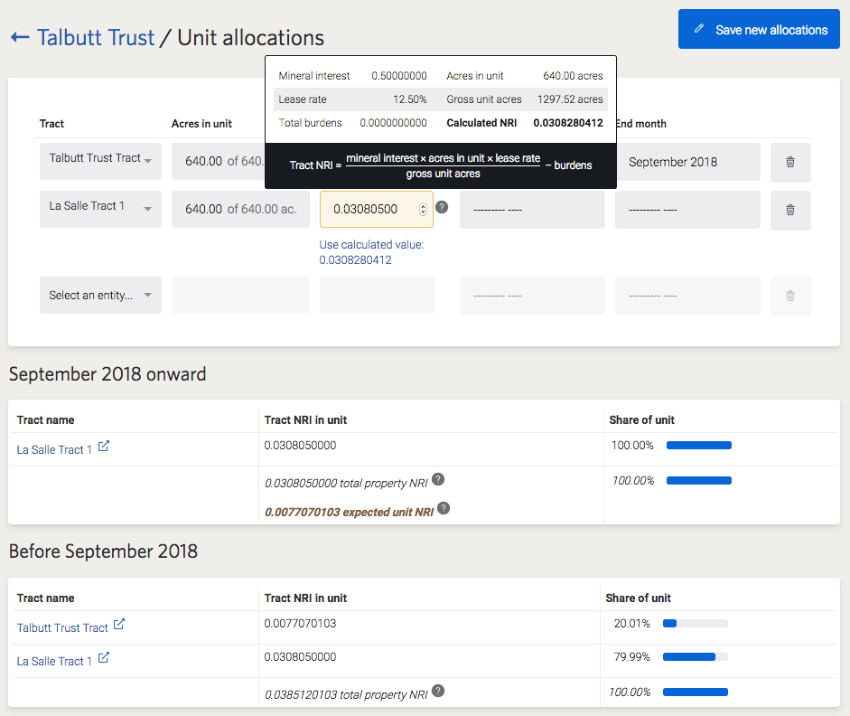 MineralSoft Unit Allocations