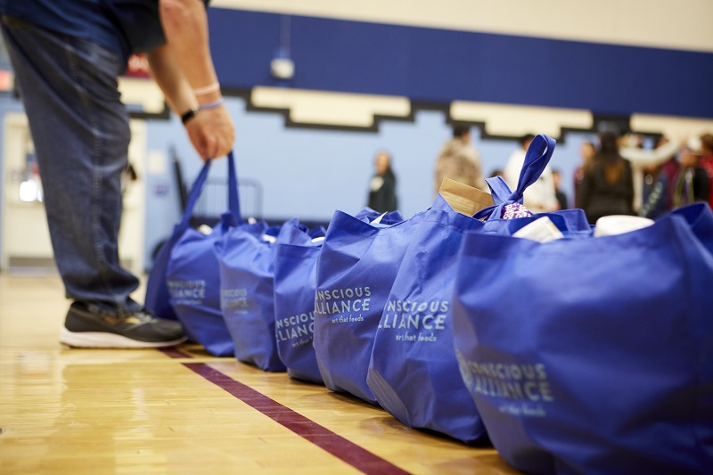 Conscious Alliance bags packed full of nutritious food and ready to send home with students. (courtesy Hormel Foods)