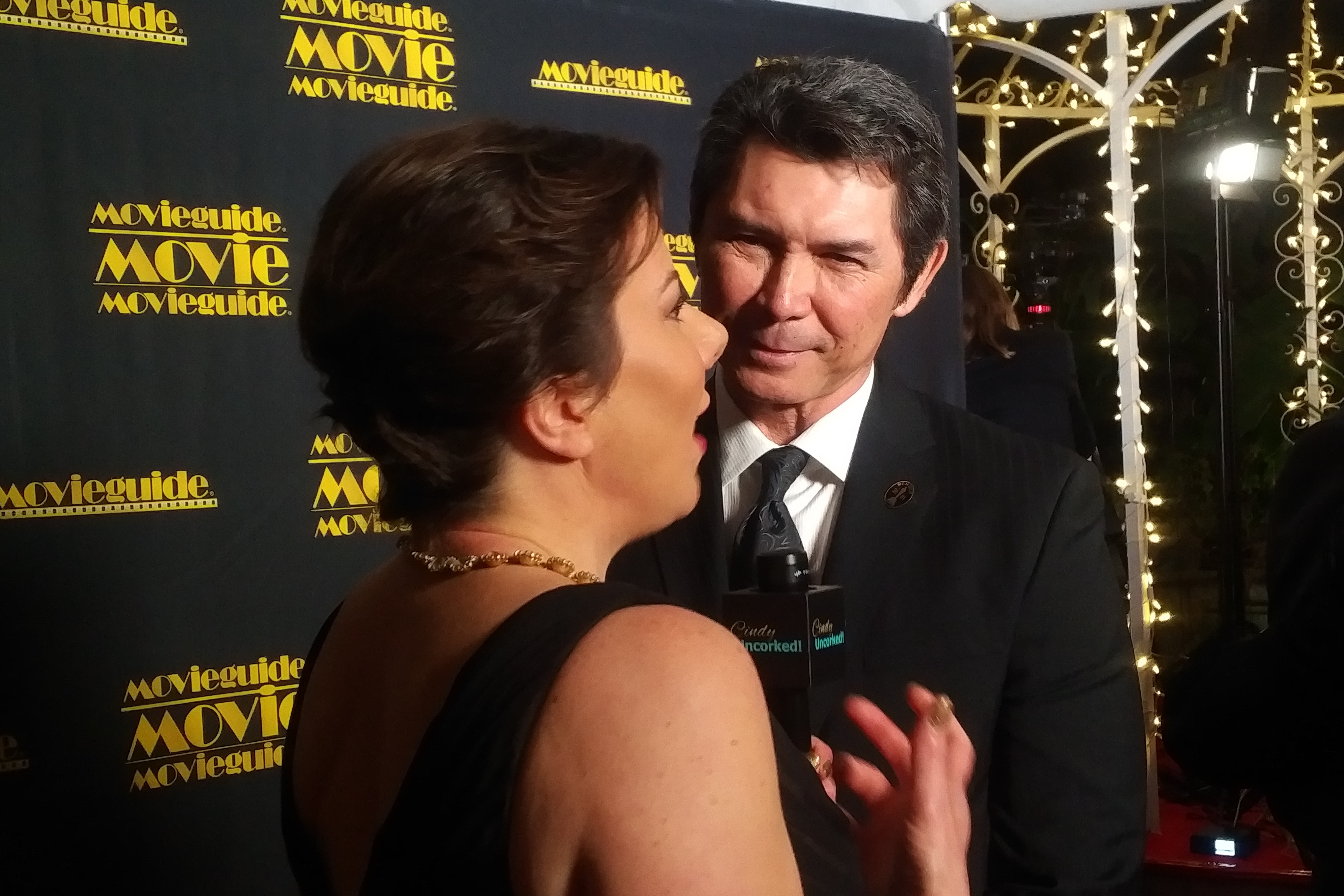 Cindy Ashton interviewing Lou Diamond Phillips at the MovieGuide Awards.