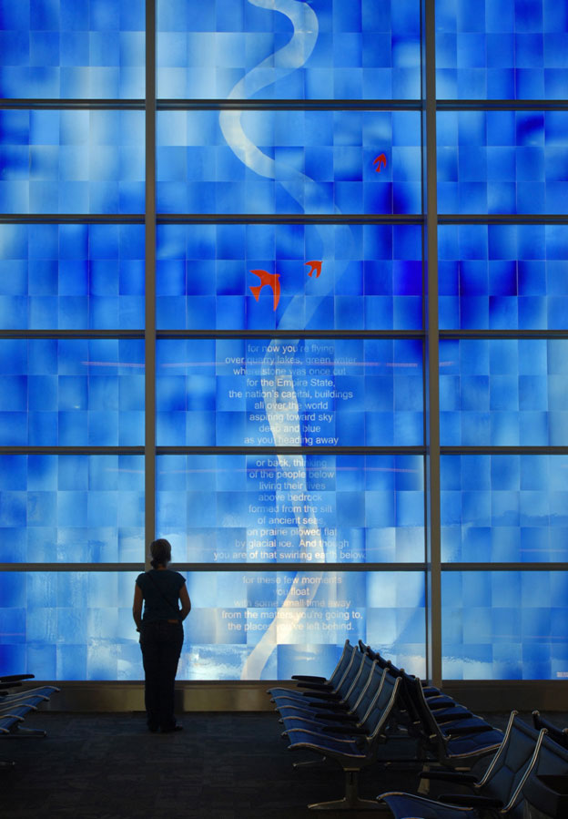 Windows made of Bendheim's Lamberts® mouth-blown glass at the Indianapolis Airport.