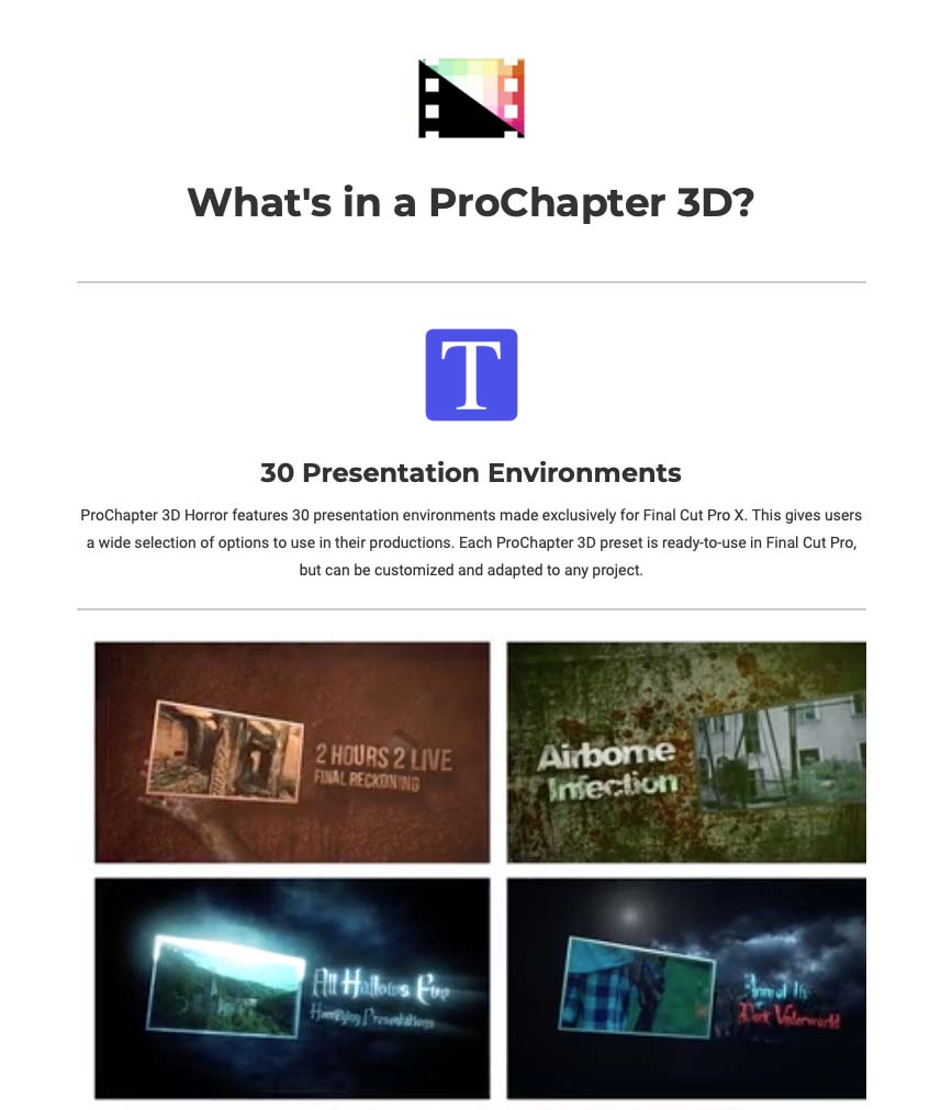 Pixel Film Studios - ProChapter 3D Horror - FCPX Plugins