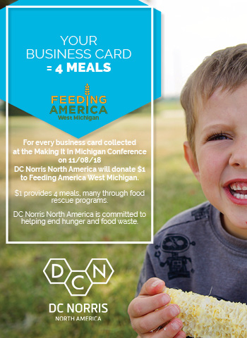 DC Norris North America will donate $1 to Feeding America West Michigan for every business card collected at 11/08 tradeshow