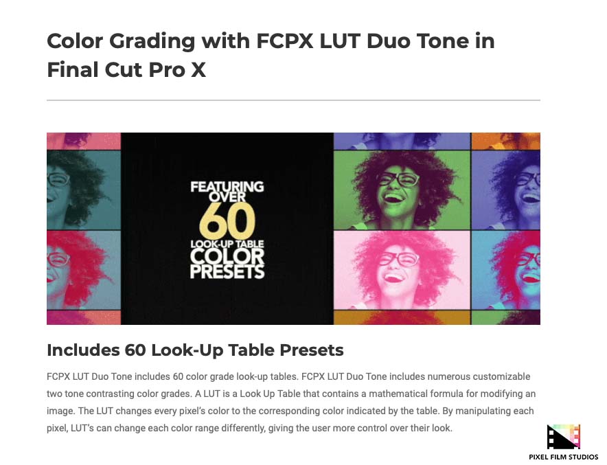 Pixel Film Studios - FCPX LUT Duo Tone - FCPX Plugins