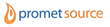 An orange teardrop shaped logo with the word promet in blue and source in orange, all lowercase