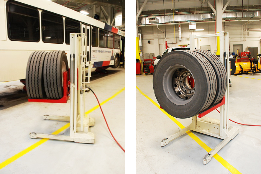Stertil-Koni heel dollies are ideal for installing and removing the wheels on raised buses and trucks