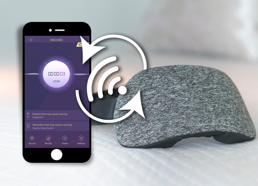 Hüpnos combines a self-learning sleep mask with a smartphone app to analyze your snoring patterns and take gentle steps to correct it.