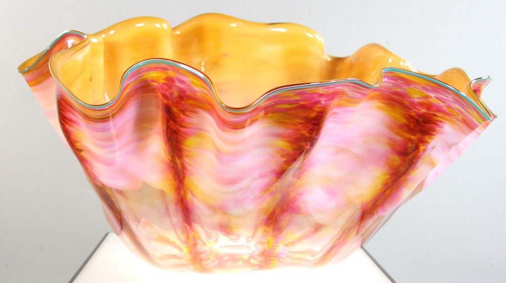Dale Chihuly giant hand-blown glass macchia bowl, signed and dated 1987